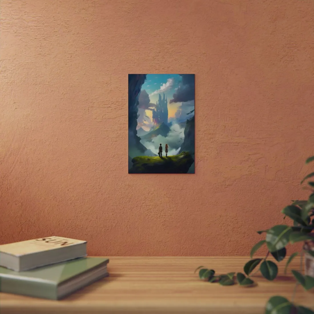 Girl and Boy on Cloudy Meadow: Candid Moment - Metal Poster