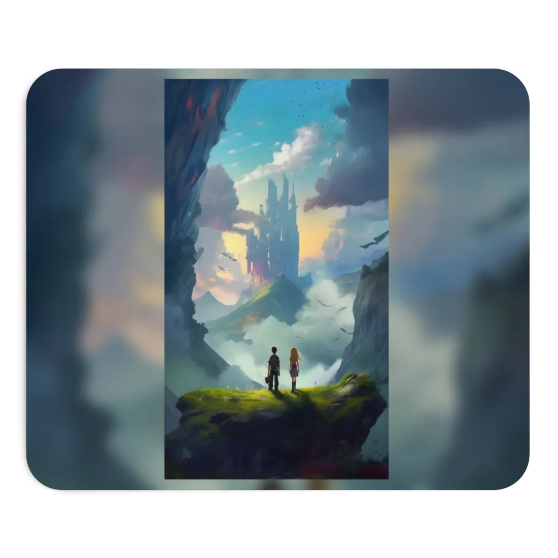 Girl and Boy on Cloudy Meadow: Candid Moment - Mouse Pad