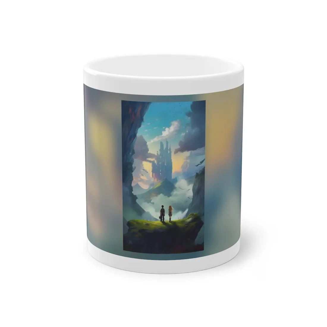 Girl and Boy on Cloudy Meadow: Candid Moment - Mug