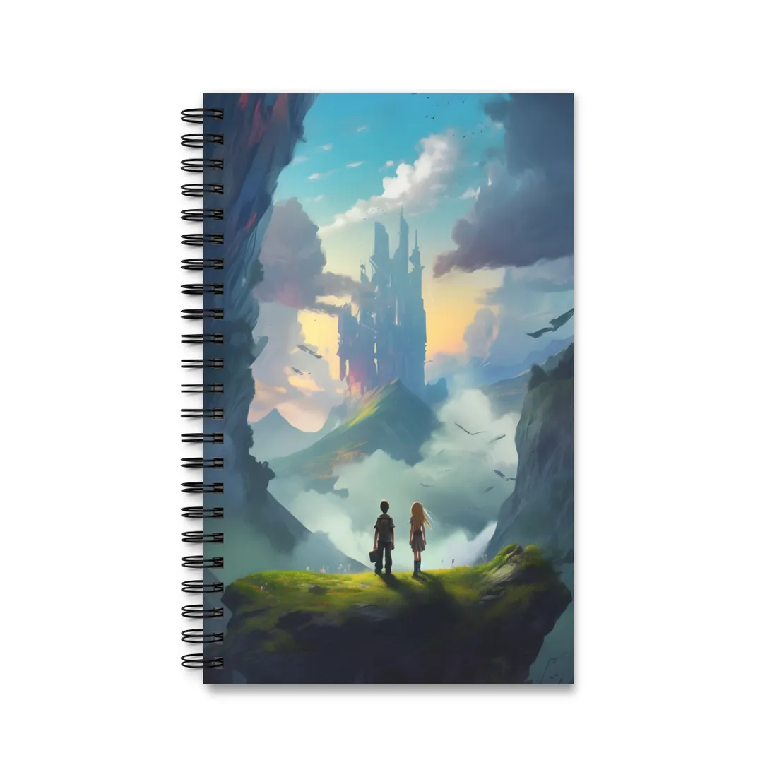 Girl and Boy on Cloudy Meadow: Candid Moment - Spiral Notebook