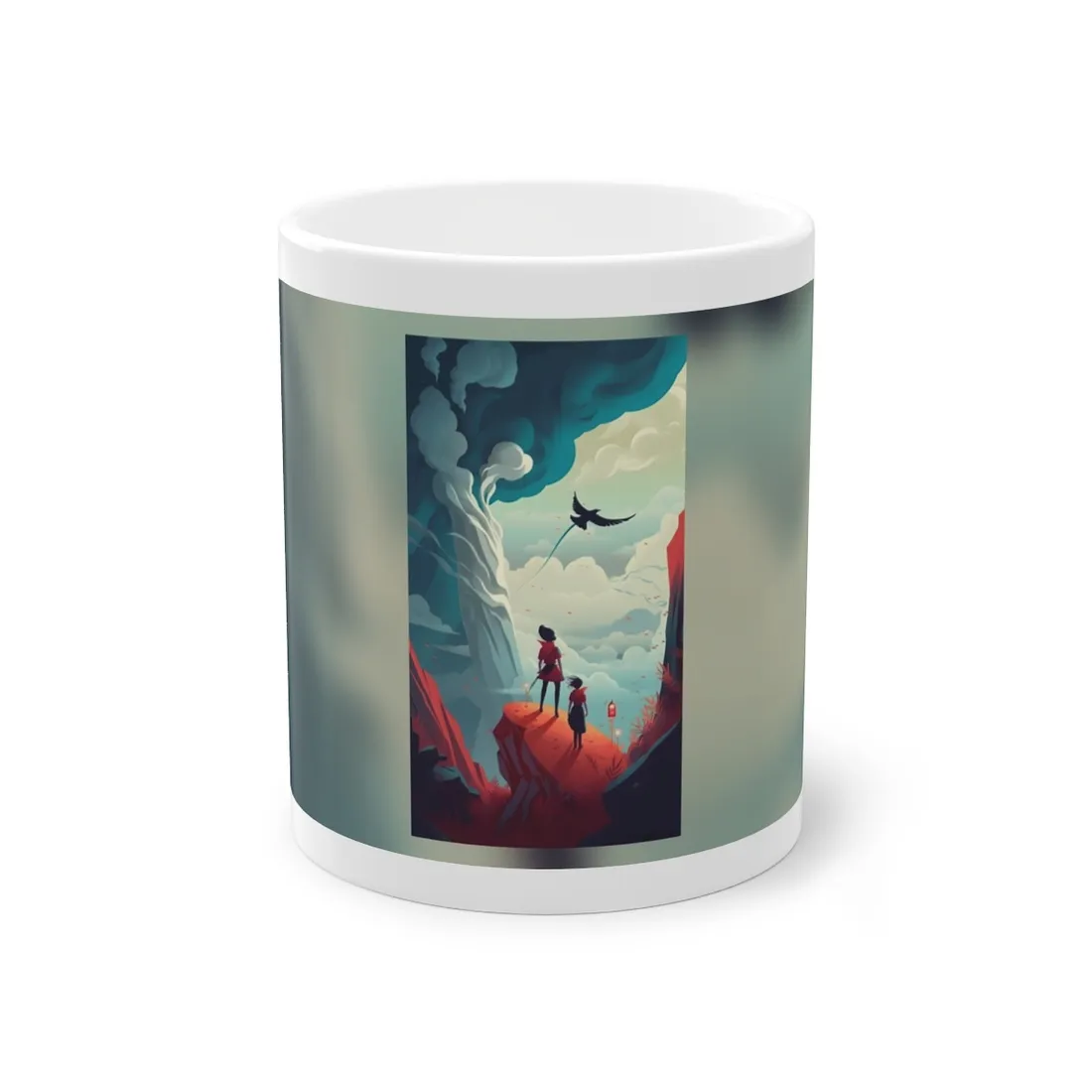 Girl and Boy: Serene Meadow Scene with Cloudy Sky - Mug