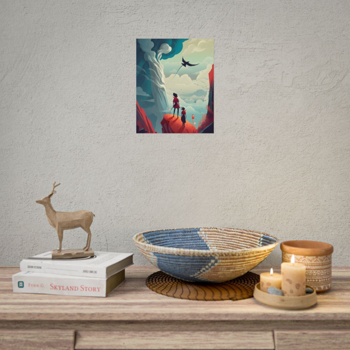 Girl and Boy: Serene Meadow Scene with Cloudy Sky - Poster