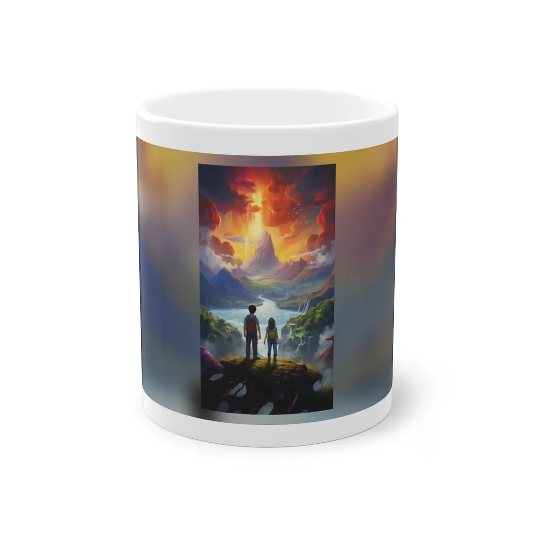 Girl, Boy, Meadow: A Peaceful Cloudy Day - Mug