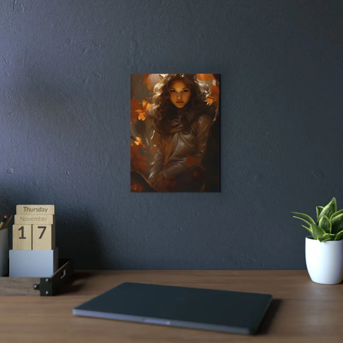 Girl in Fur-Trimmed Coat: Warm Portrait - Metal Poster