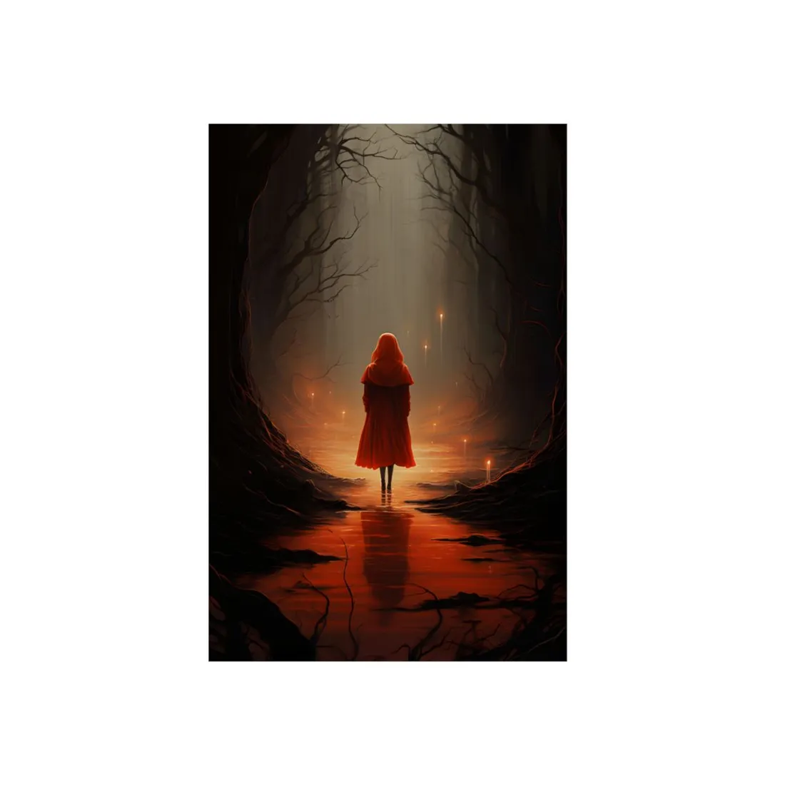 Girl in the Red Cloak: Glowing Enchanted Forest - Metal Poster