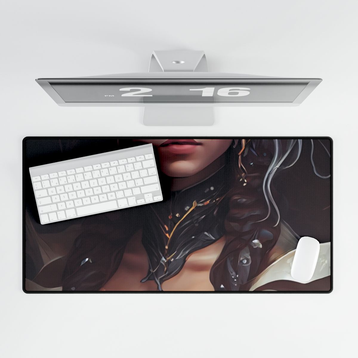 Glamorous Mid-20s Female Portrait: Black Hair Artwork - Desk Mat