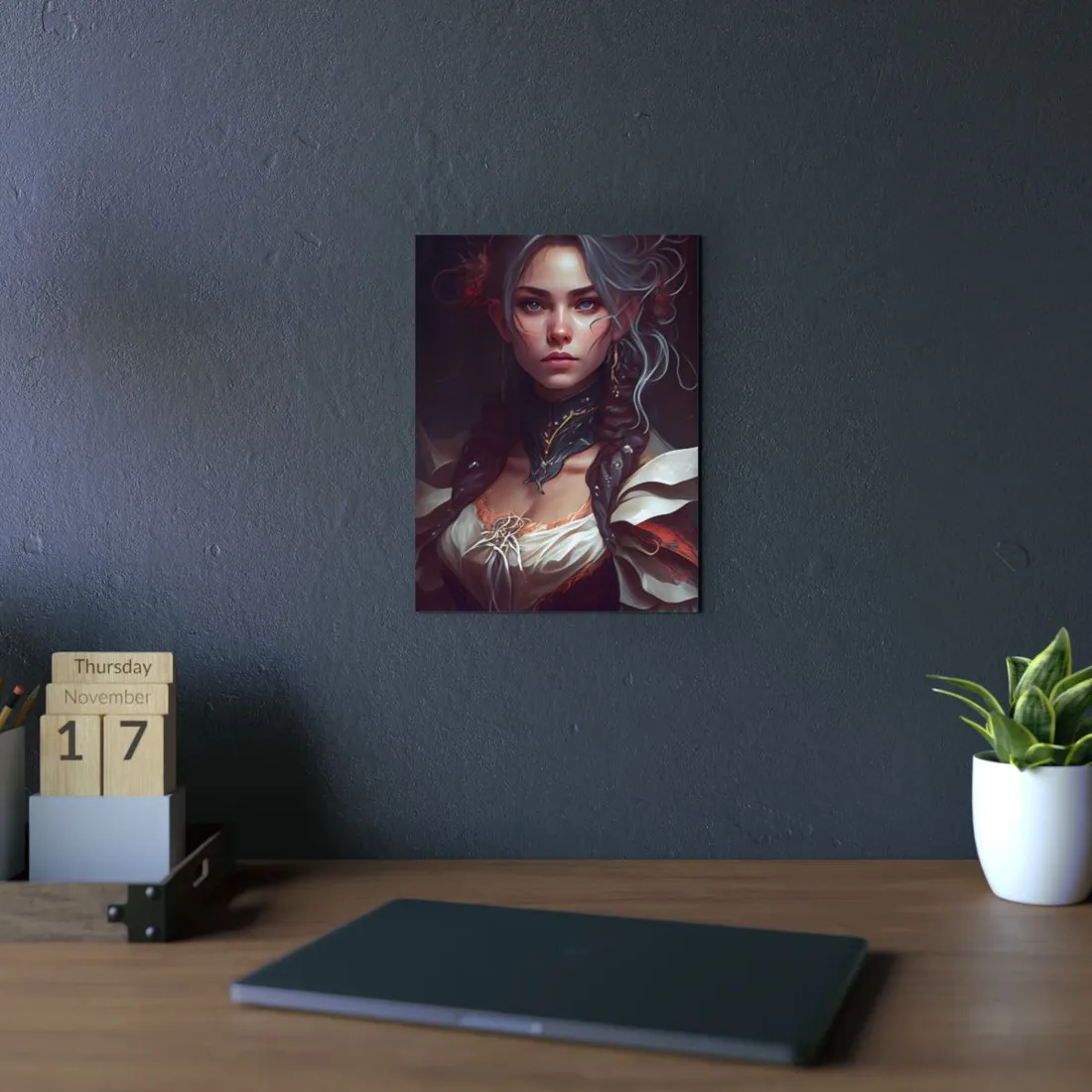 Glamorous Mid-20s Female Portrait: Black Hair - Metal Poster