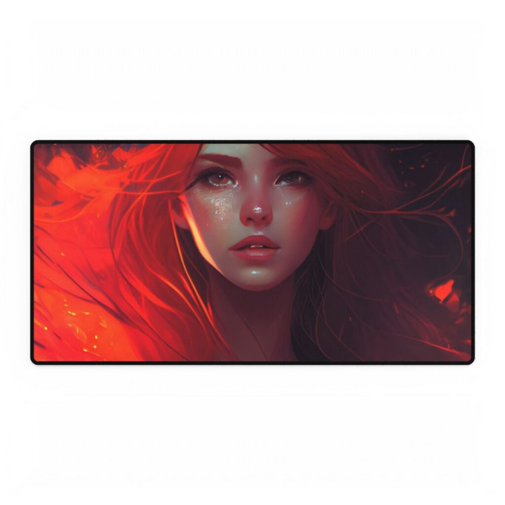 Glowing Female Portrait: Close-Up Artwork - Desk Mat