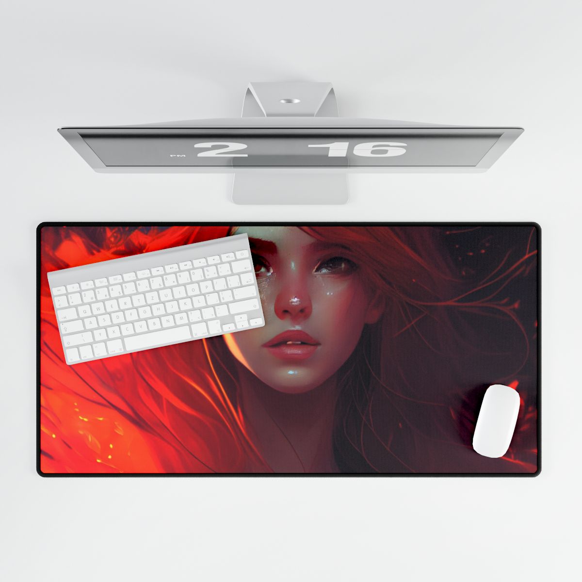 Glowing Female Portrait: Close-Up Artwork - Desk Mat