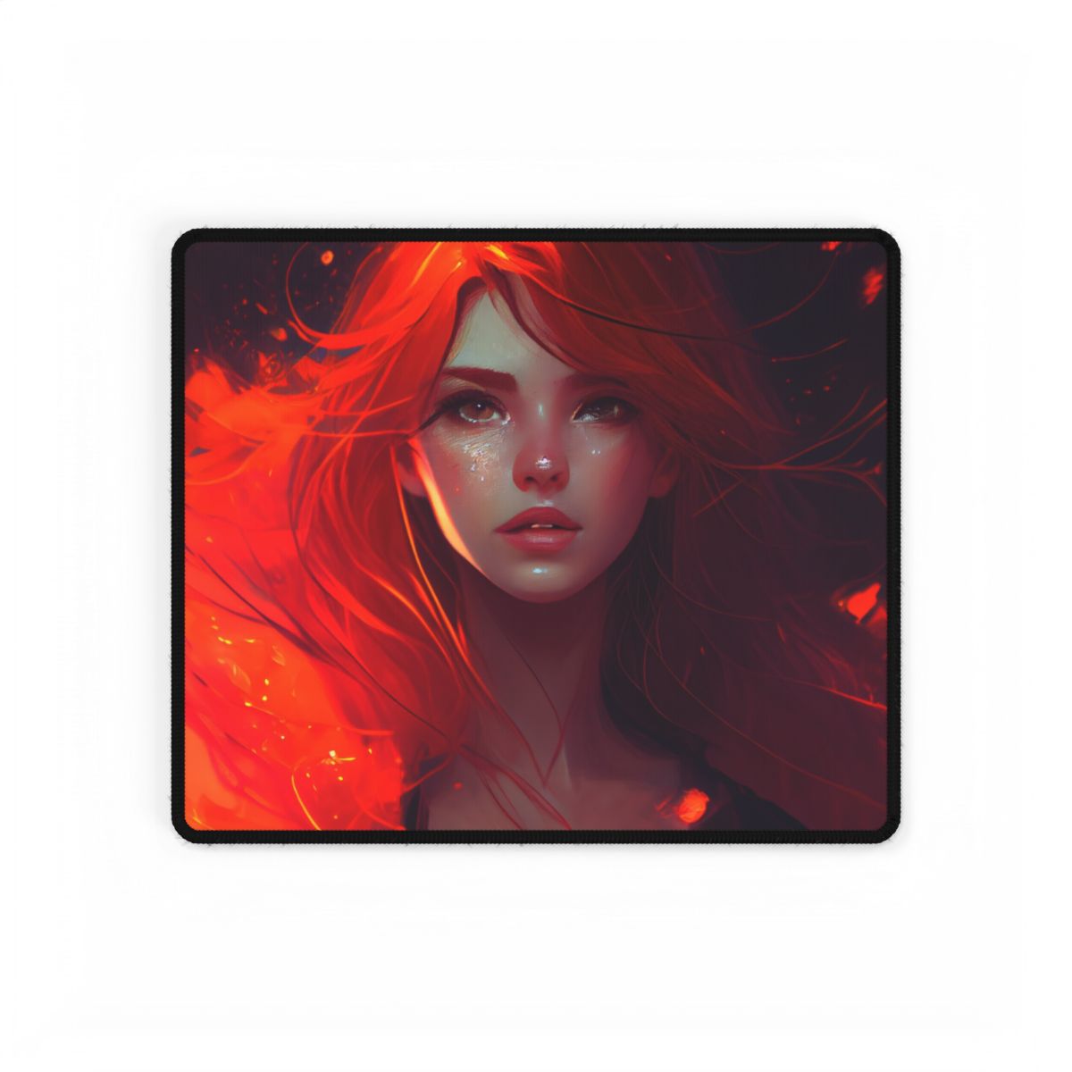 Glowing Female Portrait: Close-Up Artwork - Desk Mat
