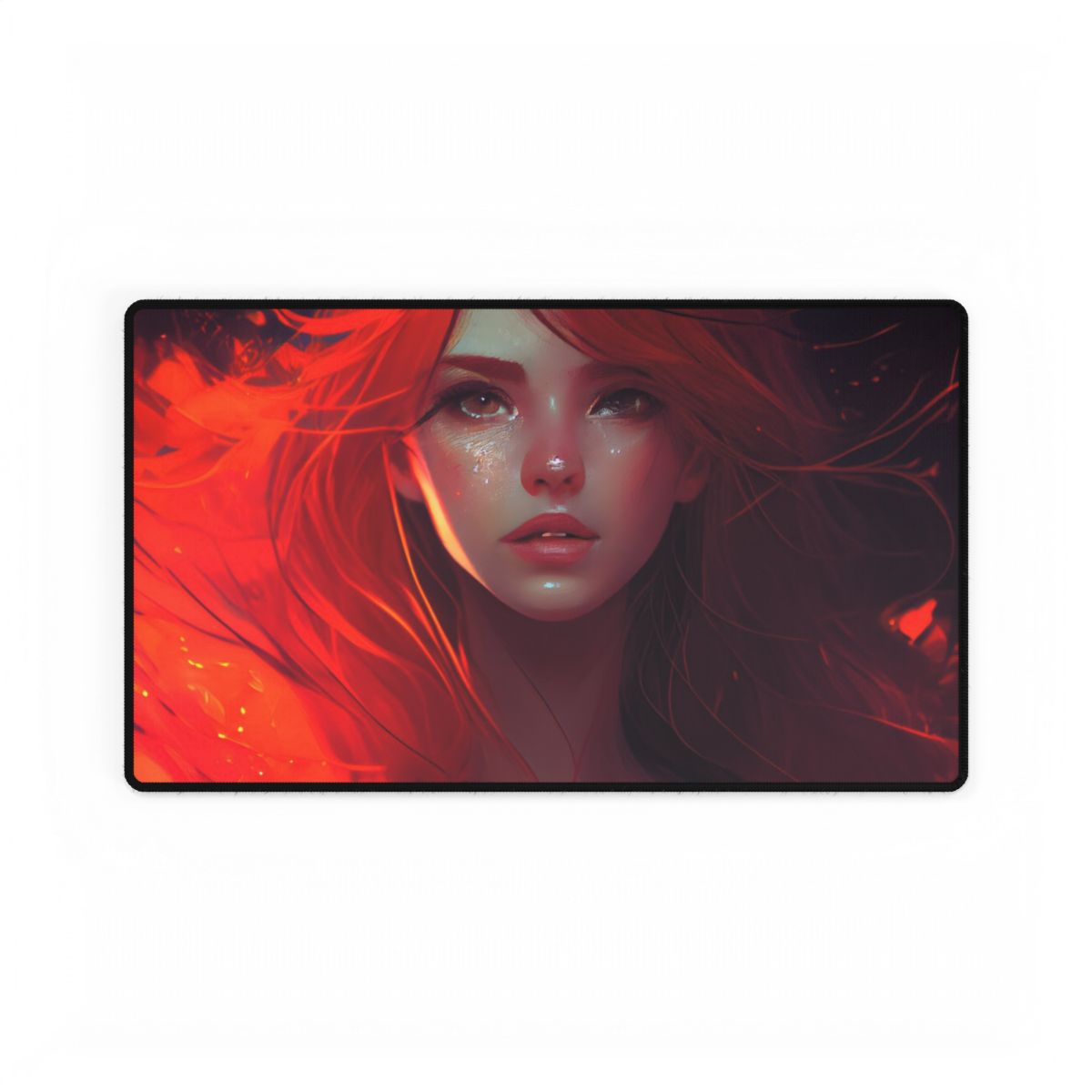 Glowing Female Portrait: Close-Up Artwork - Desk Mat