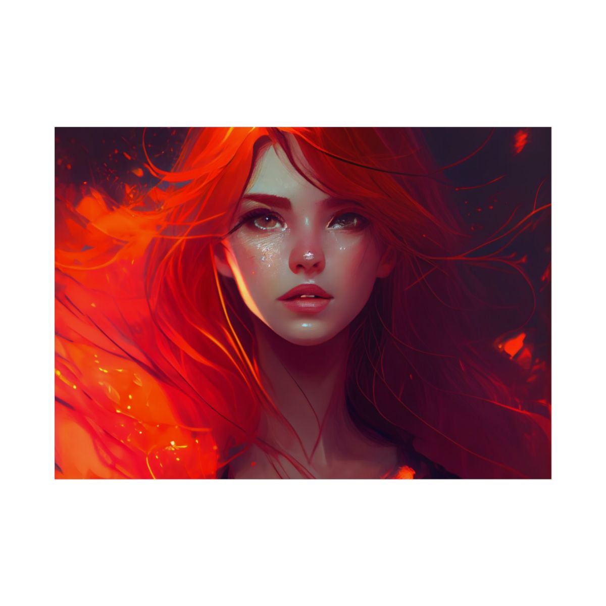 Glowing Female Portrait: Close-Up Artwork - Poster