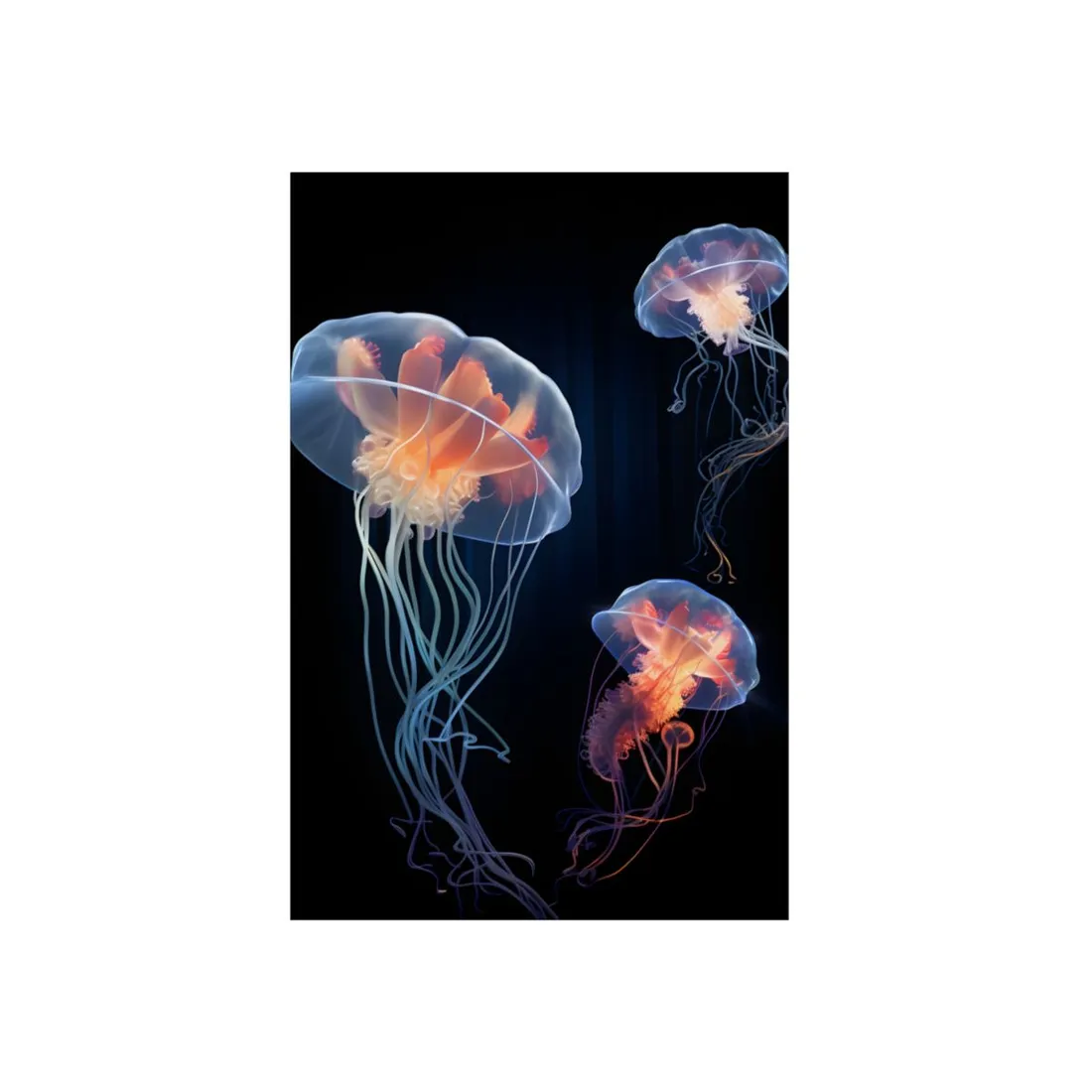 Glowing Jellyfish Duo: Bioluminescent Underwater Art - Metal Poster