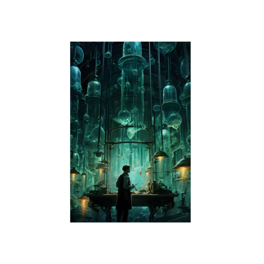 Glowing Lab Corridor: Mysterious Scientific Chamber - Metal Poster
