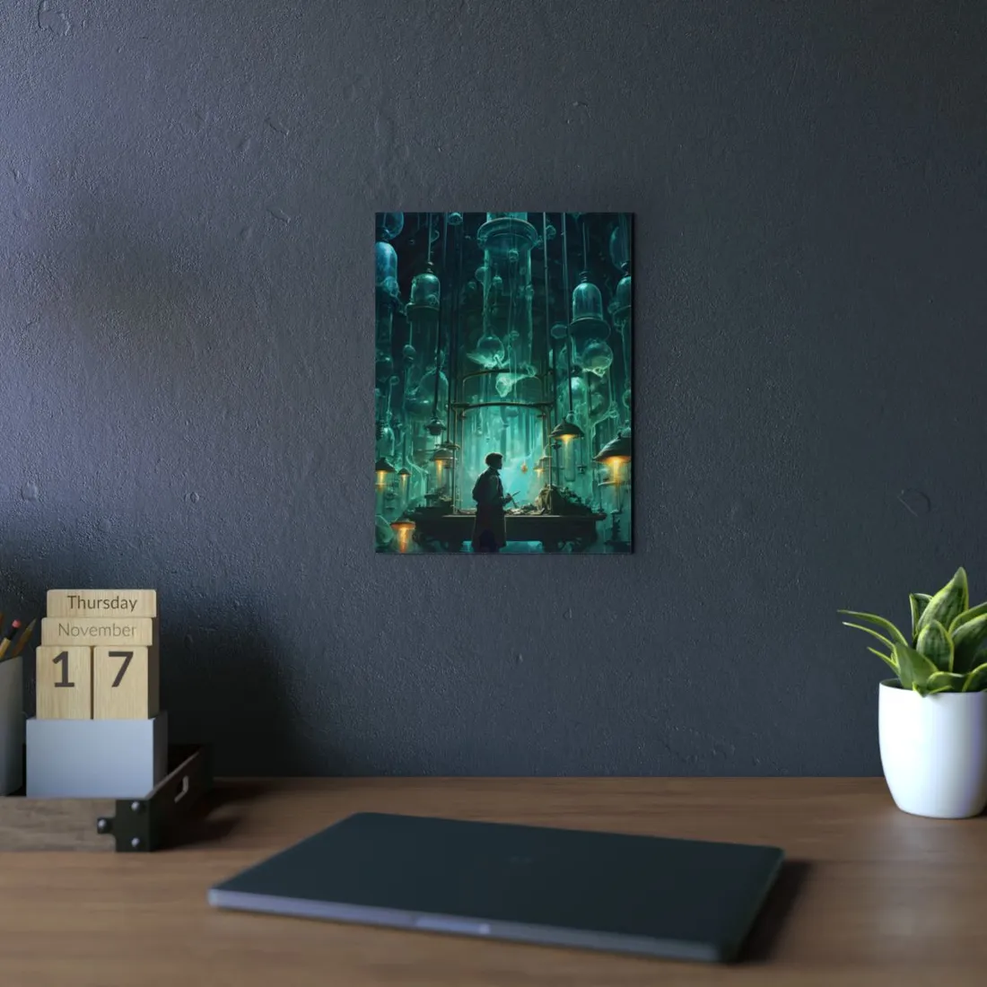 Glowing Lab Corridor: Mysterious Scientific Chamber - Metal Poster
