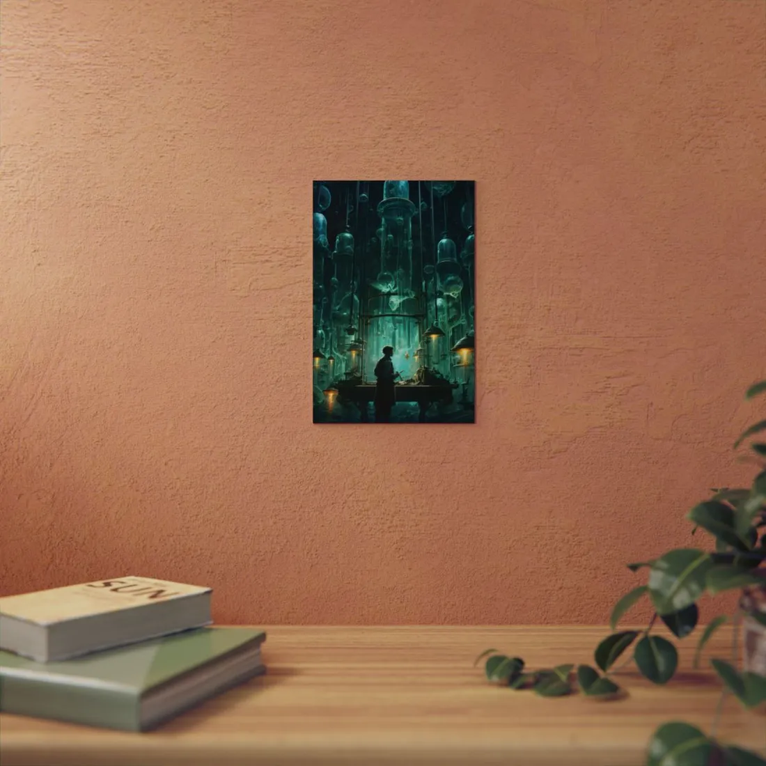 Glowing Lab Corridor: Mysterious Scientific Chamber - Metal Poster