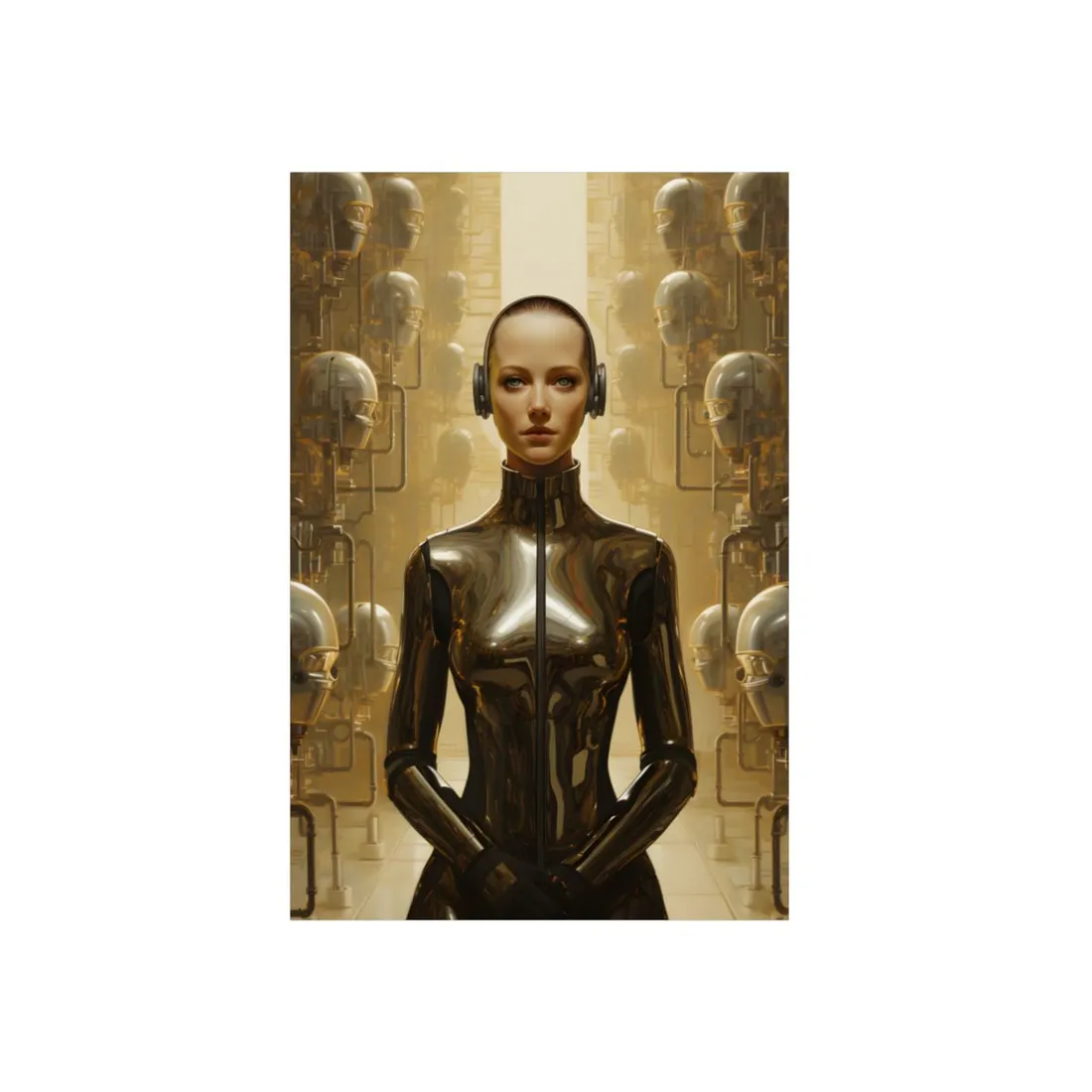 Golden Android: Metallic Robot Figure Portrait - Metal Poster