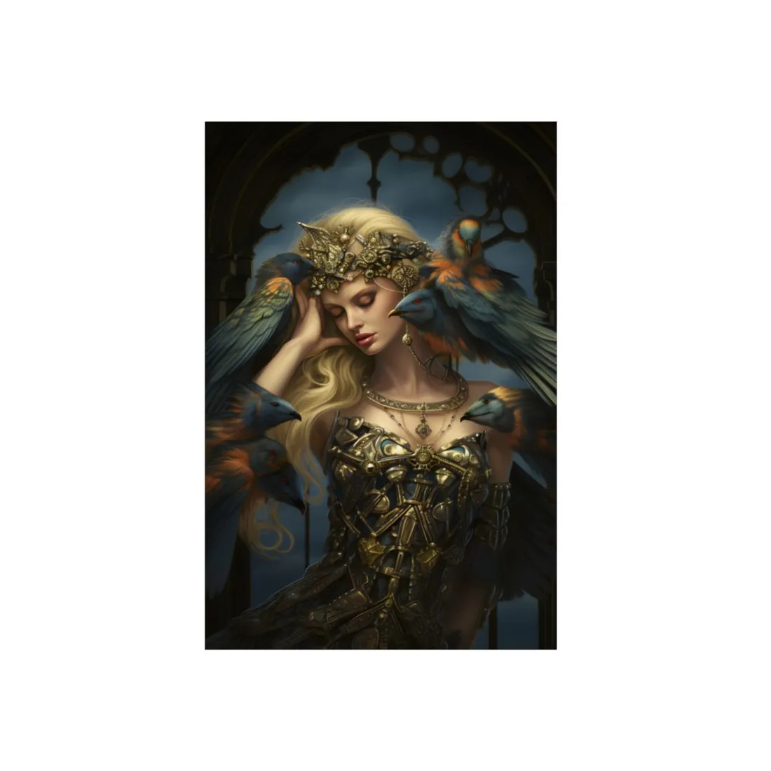 Golden Bird Queen: Ornate Fantasy Portrait - Metal Poster
