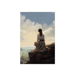 Woman Sitting on Cliff Edge Metal Poster