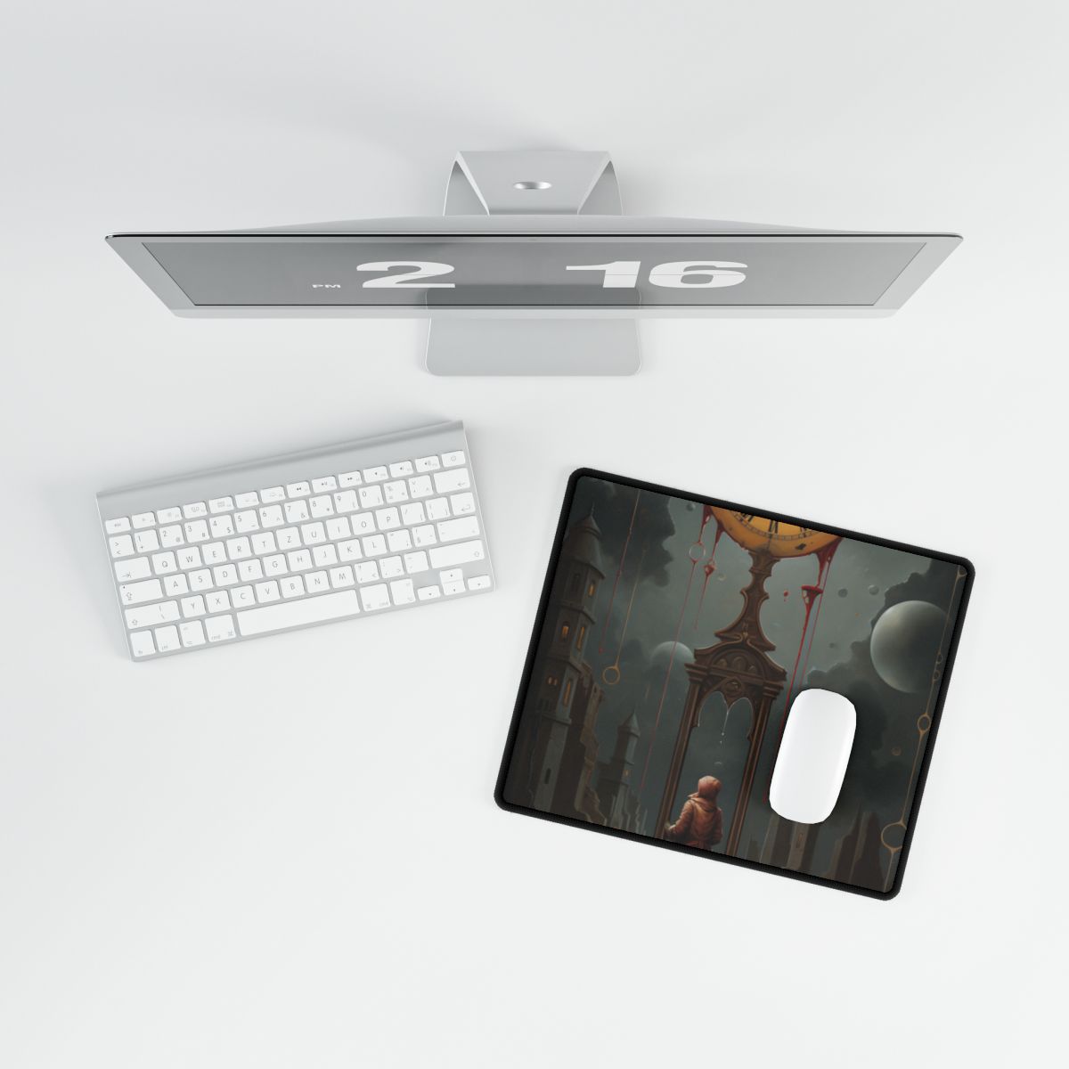 Golden Moment: Person Standing in Outdoor Sunrise Serenity - Desk Mat