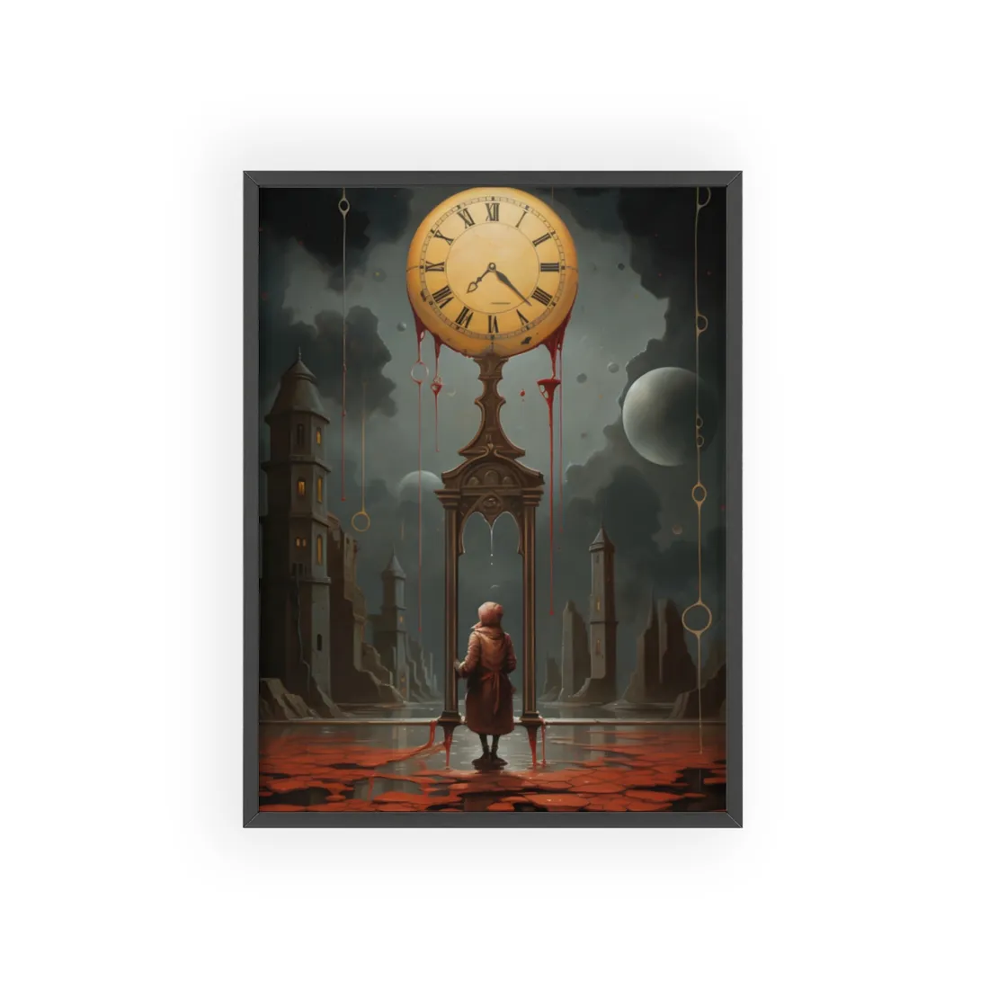 Golden Moment: Person Standing in Outdoor Sunrise Serenity - Framed Poster