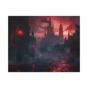 Gothic City Street at Dusk Canvas Print