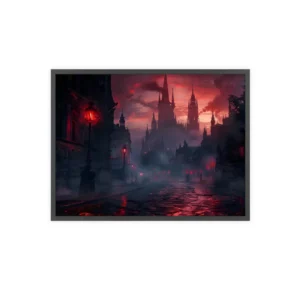 Gothic City Street at Dusk Framed Poster