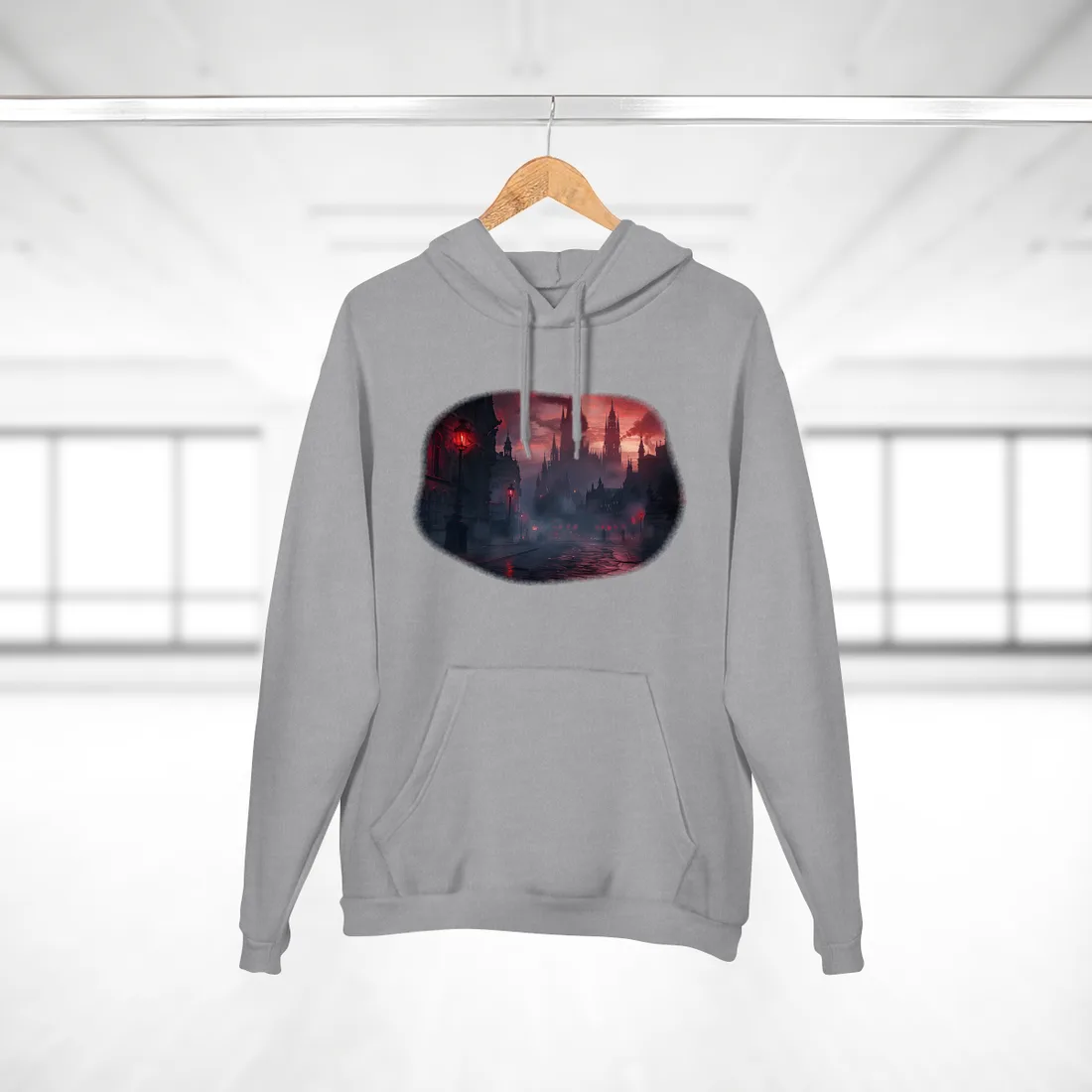 Gothic City Dusk: Pointed Arches and Misty Atmosphere - Hoodie (Heather Grey)