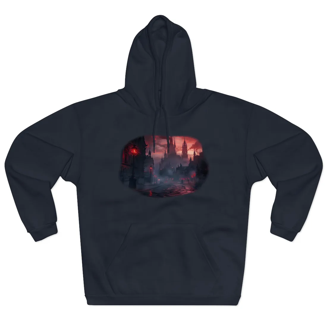 Gothic City Dusk: Pointed Arches and Misty Atmosphere - Hoodie (Navy)
