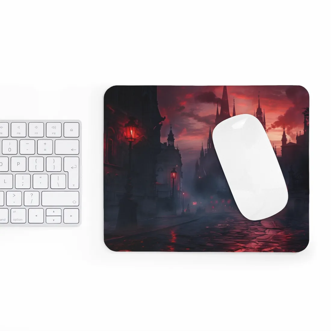 Gothic City Dusk: Pointed Arches and Misty Atmosphere - Mouse Pad