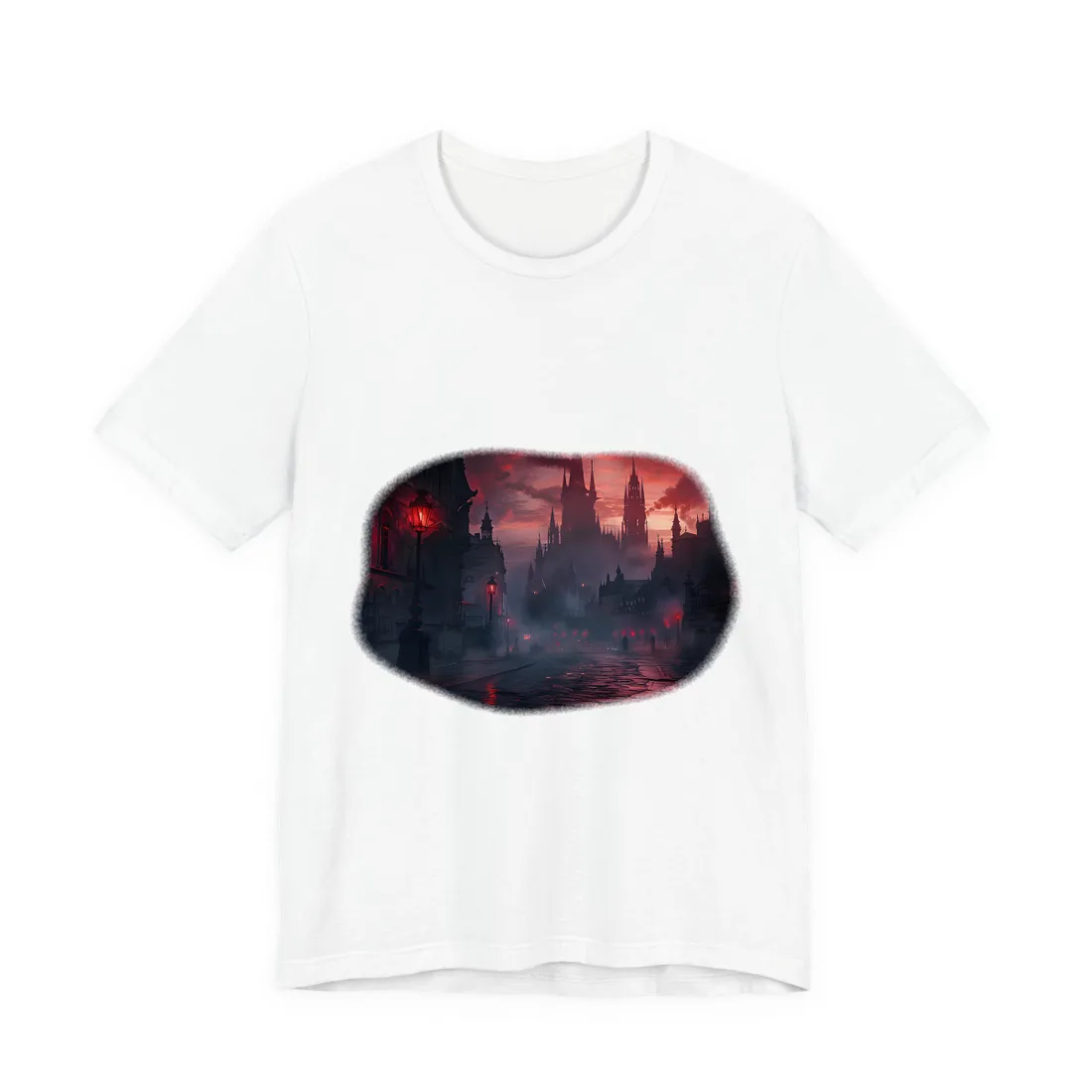 Gothic City Dusk: Pointed Arches and Misty Atmosphere - T-Shirt (White)