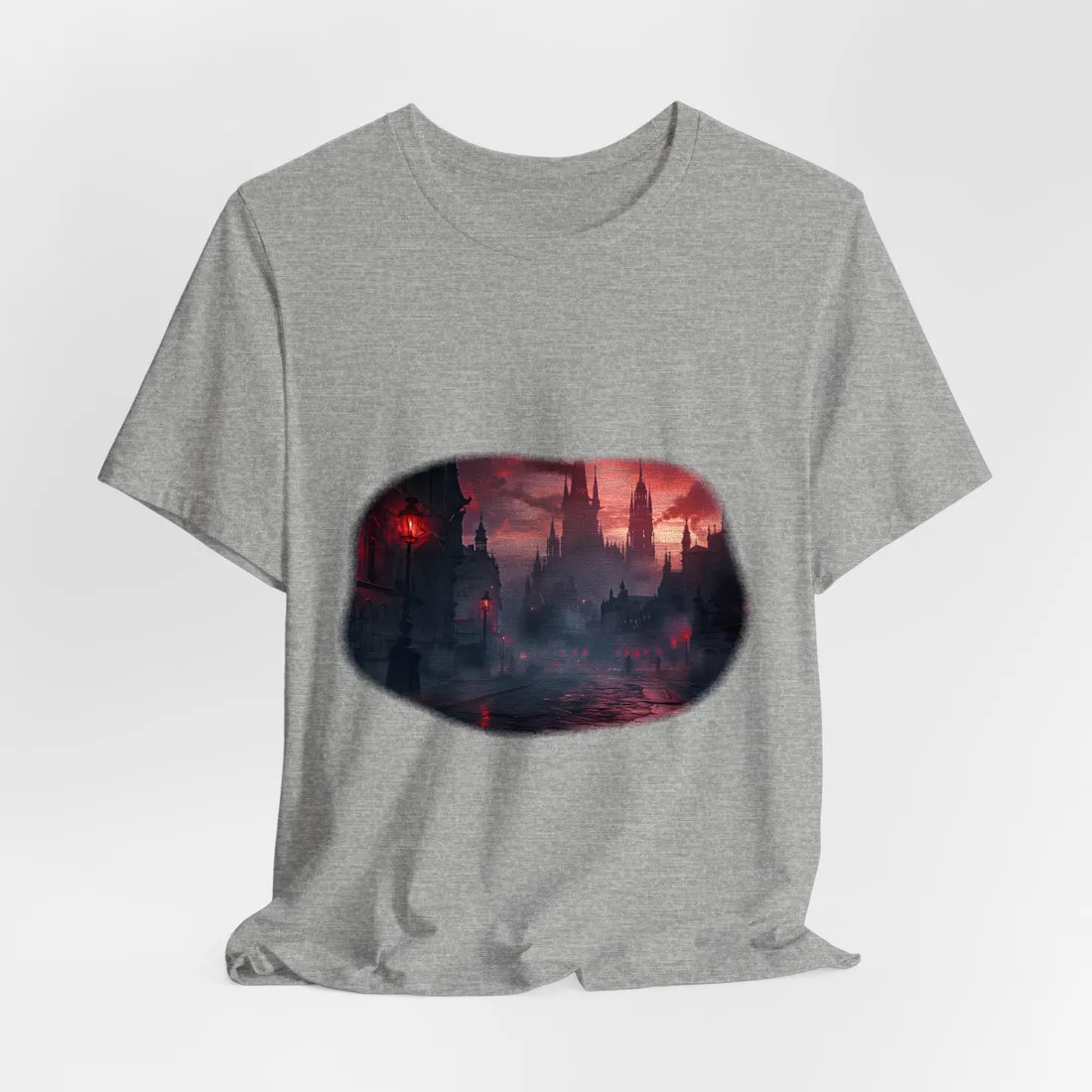 Gothic City Dusk: Pointed Arches and Misty Atmosphere - T-Shirt (Athletic Heather)