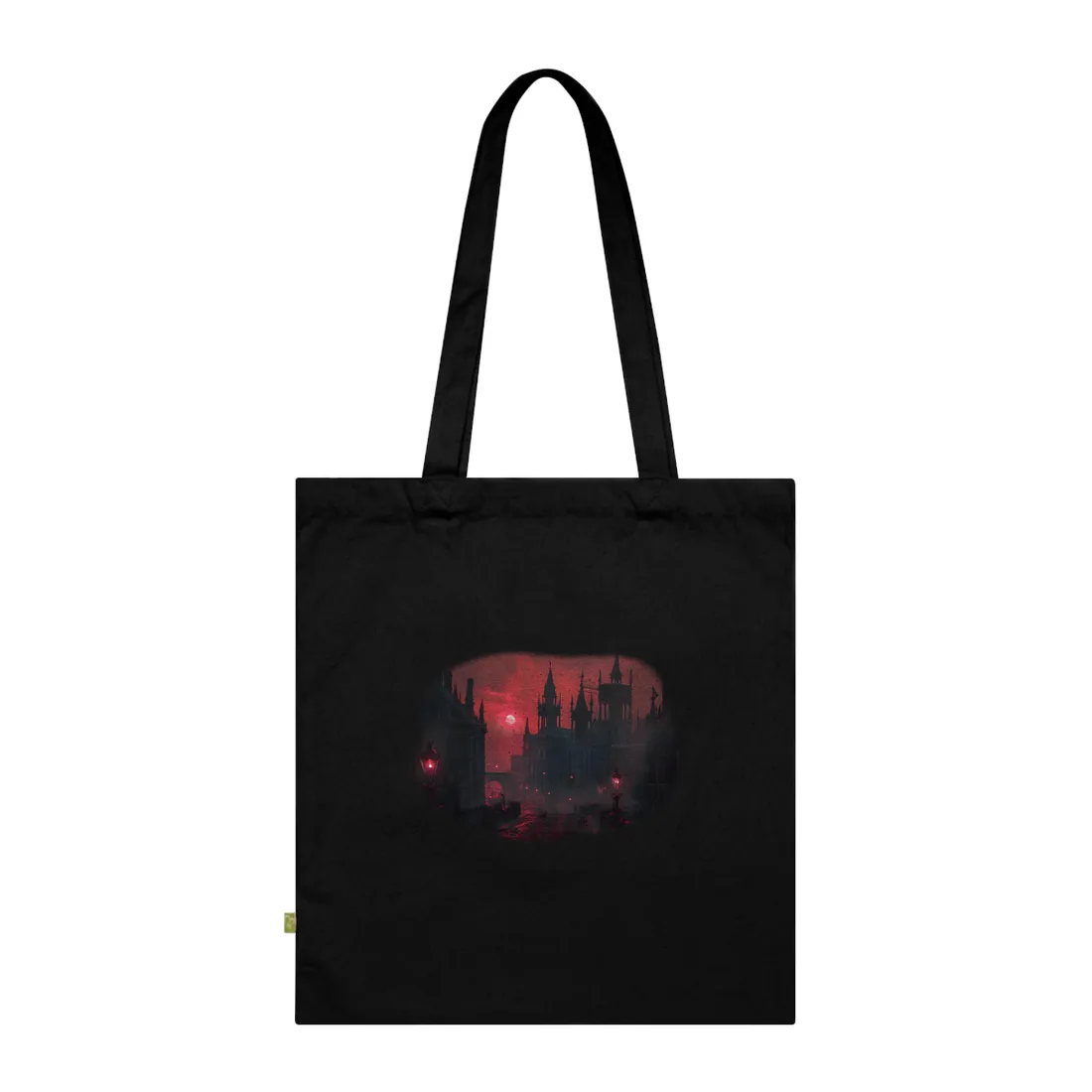 Gothic Cityscape at Dusk: Ethereal Misty Architecture Art - Tote Bag (Black)