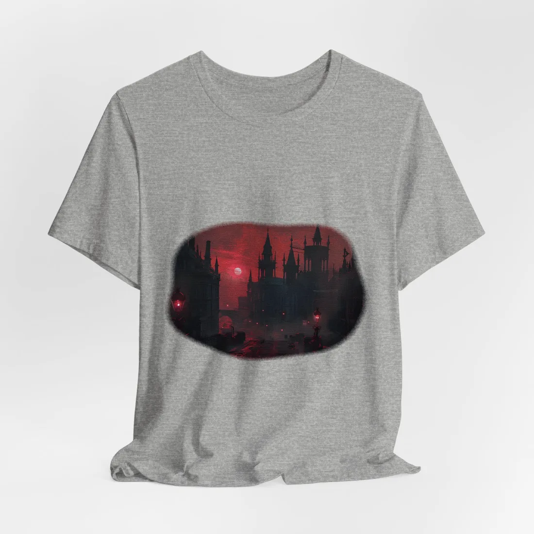 Gothic Cityscape at Dusk: Ethereal Misty Architecture Art - T-Shirt (Athletic Heather)