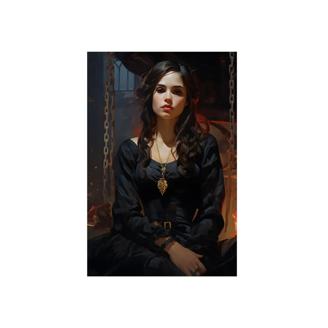 Gothic Woman in Chains: Dark Fantasy Portrait - Metal Poster