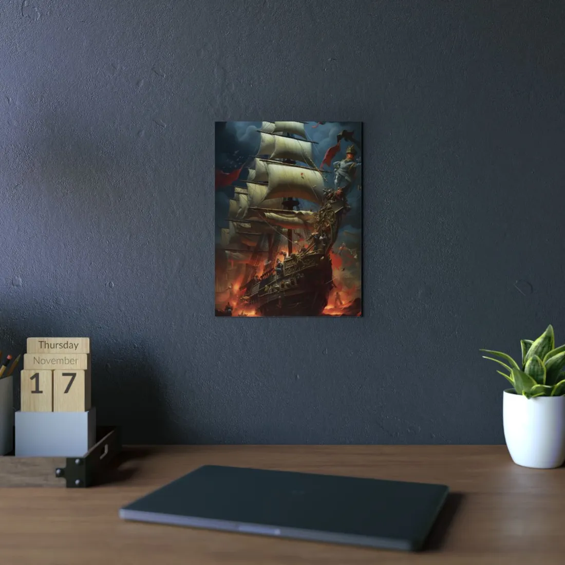 Grand Pirate Ship: Ornate Vessel in Battle - Metal Poster