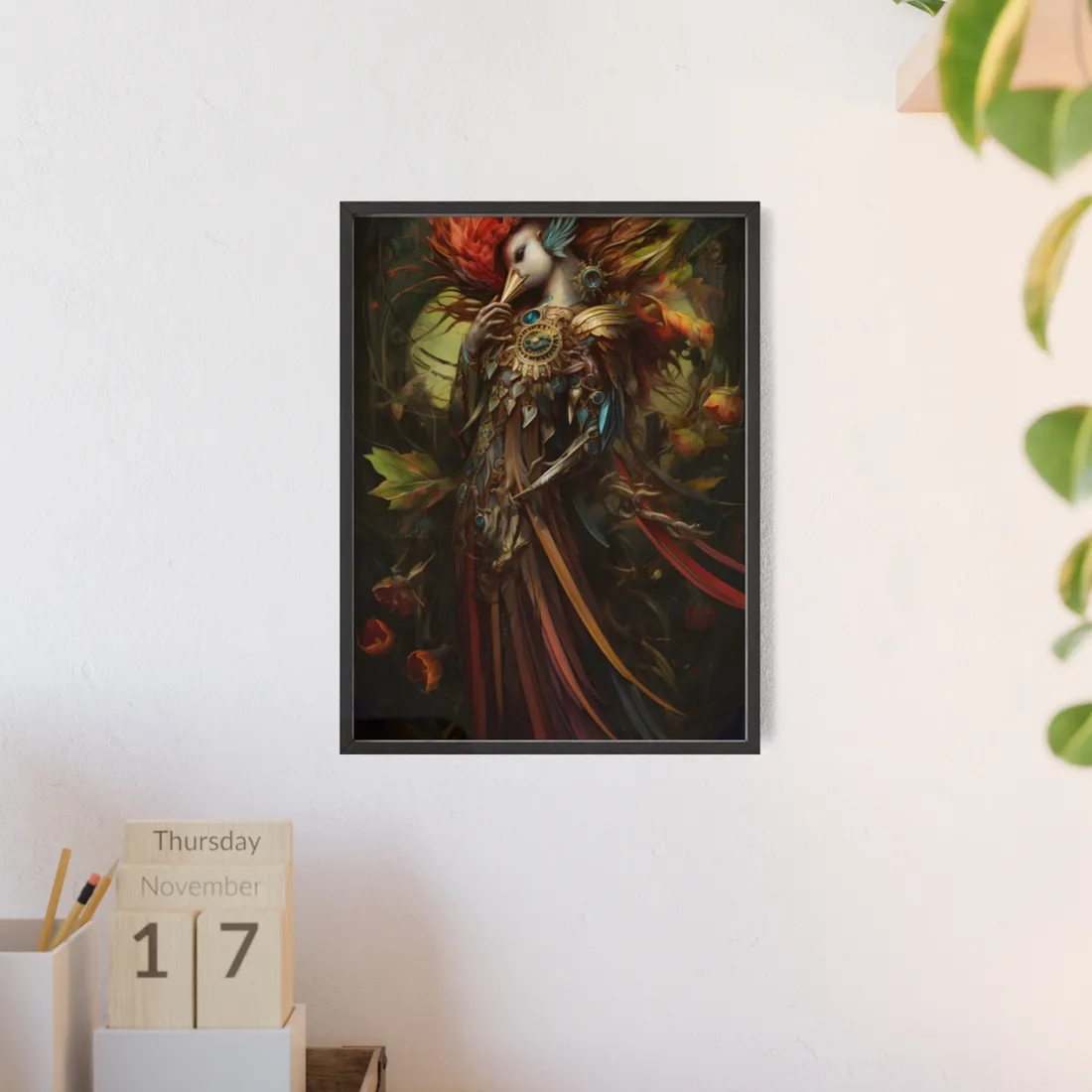 Grand Statue of a Majestic Bird in Serene Setting - Framed Poster