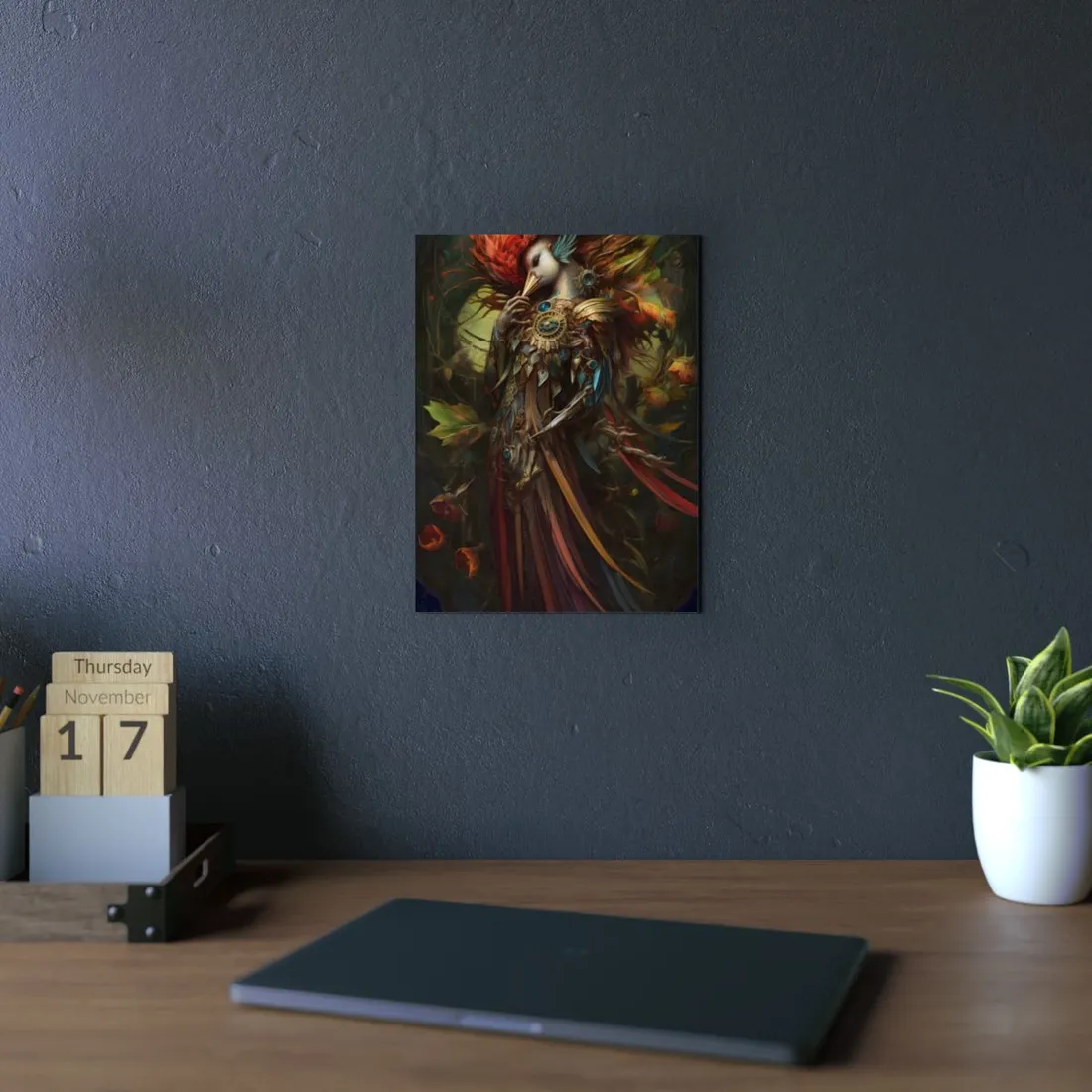 Grand Statue of a Majestic Bird in Serene Setting - Metal Poster