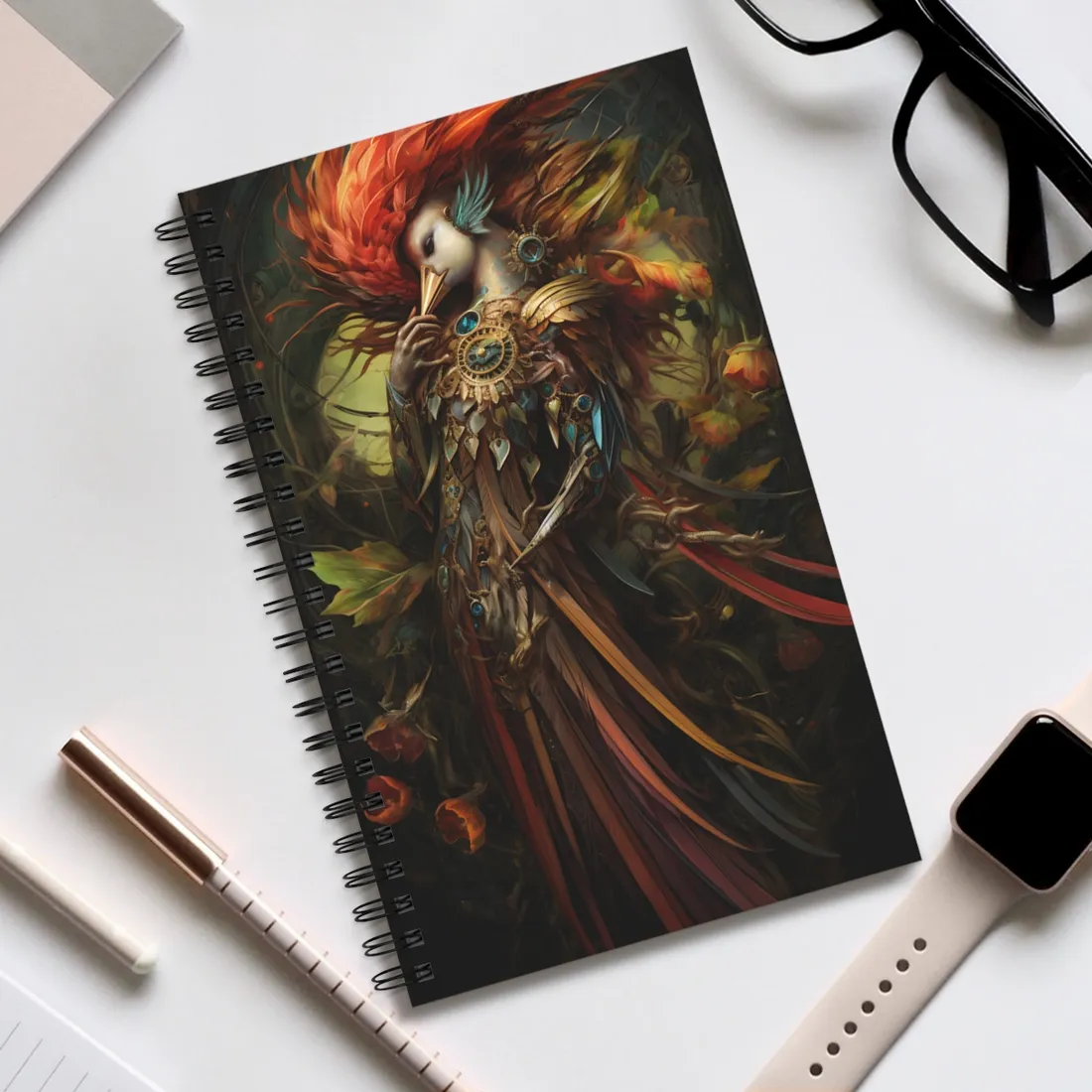 Grand Statue of a Majestic Bird in Serene Setting - Spiral Notebook