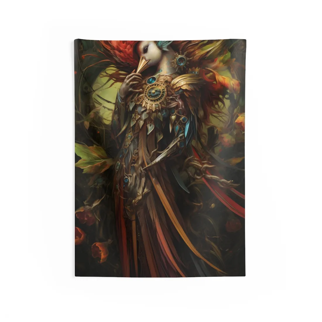 Grand Statue of a Majestic Bird in Serene Setting - Wall Tapestry