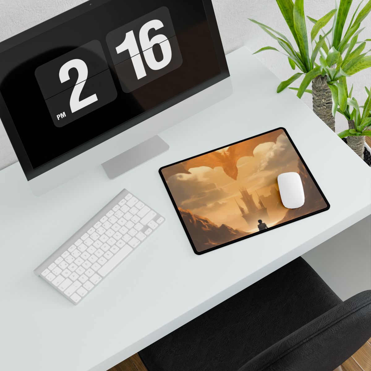 Green Handheld: Close-Up Artwork with Glossy Details - Desk Mat