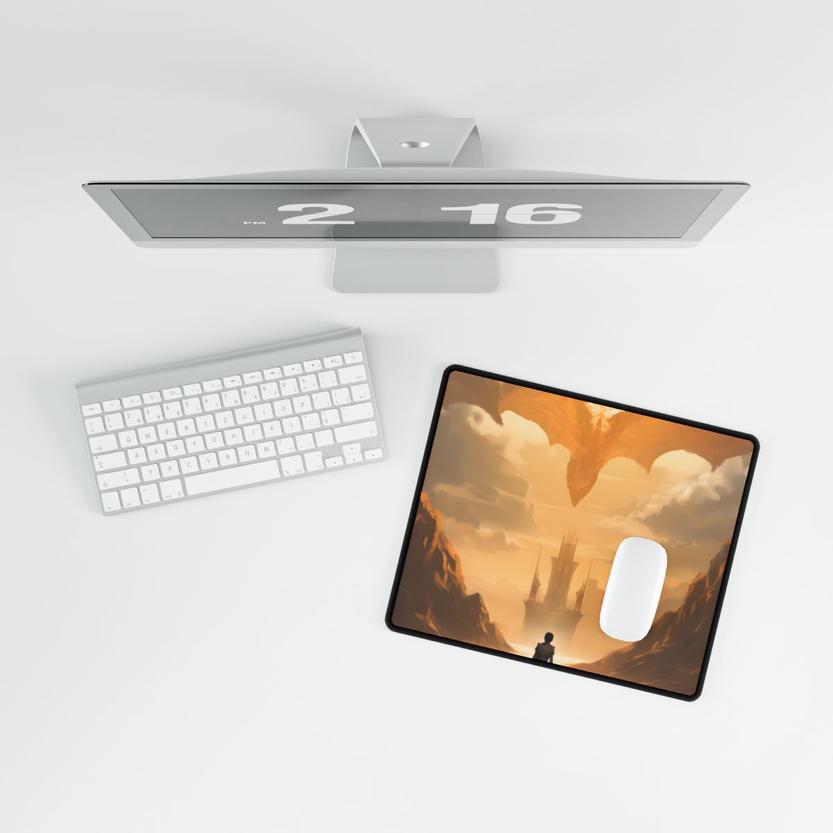 Green Handheld: Close-Up Artwork with Glossy Details - Desk Mat