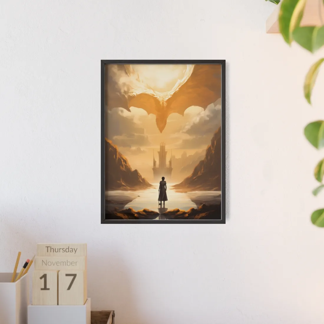 Green Handheld: Close-Up Artwork with Glossy Details - Framed Poster