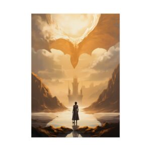 Lone Figure Facing Golden Tower Poster