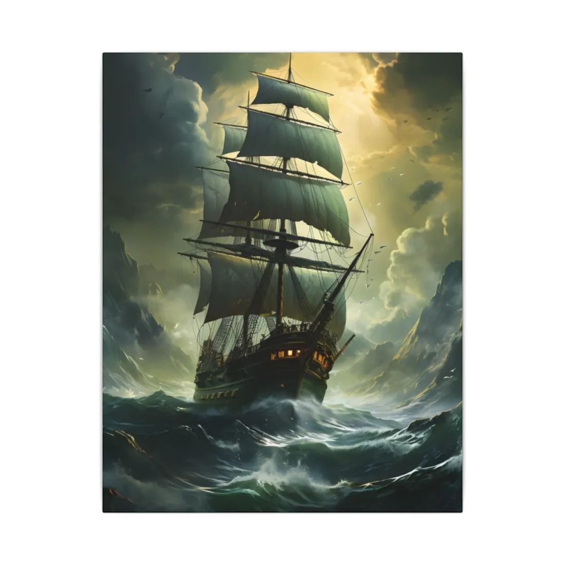 Green Realism: Majestic Ship Oil Painting - Canvas