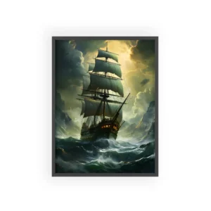 Sailing Ship in Stormy Sea Framed Poster