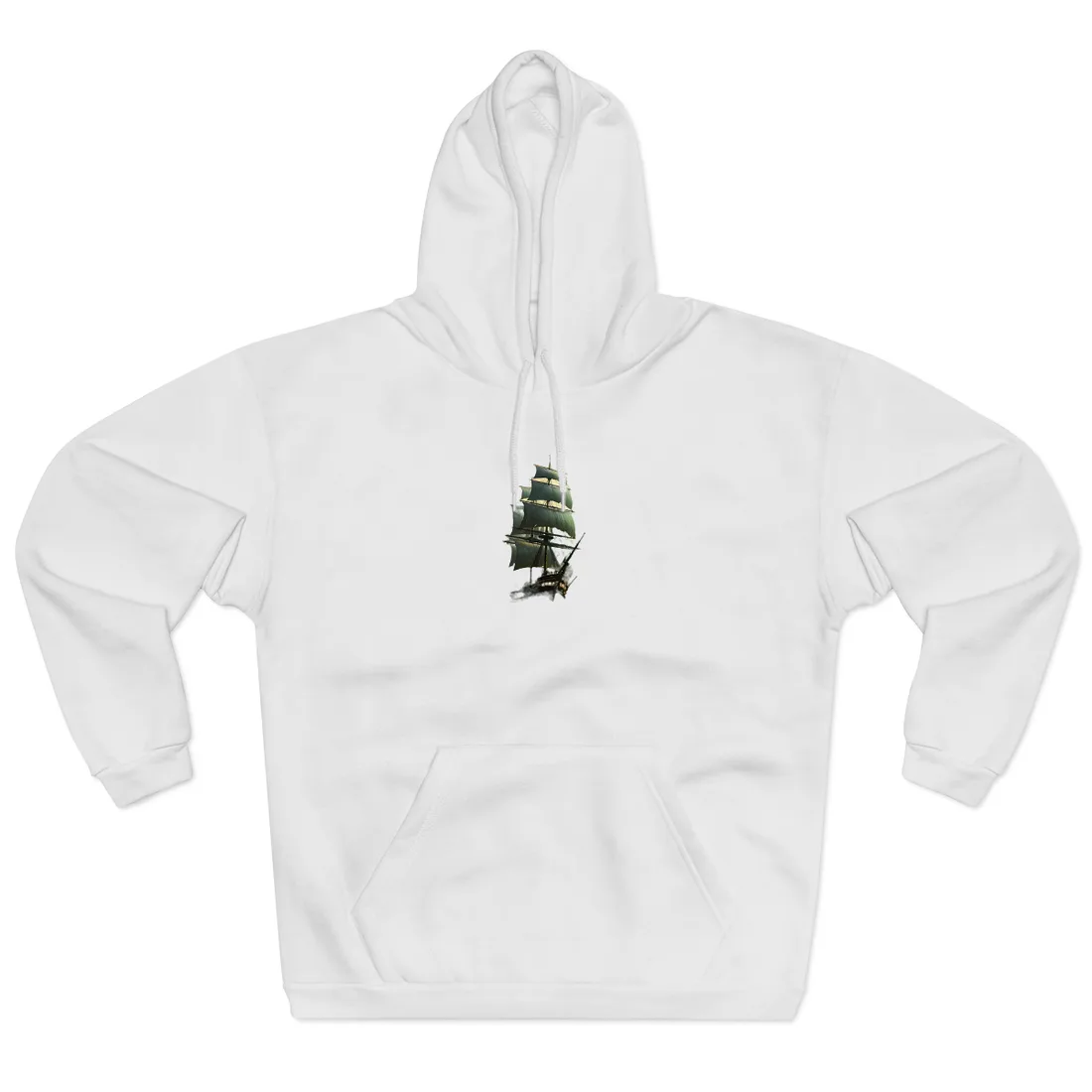 Green Realism: Majestic Ship Oil Painting Hoodie - Hoodie (White)