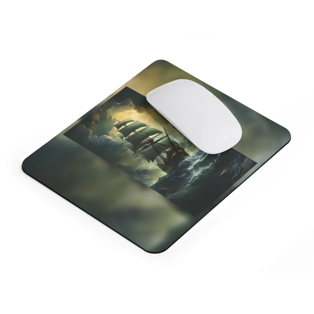 Green Realism: Majestic Ship Oil Painting - Mouse Pad