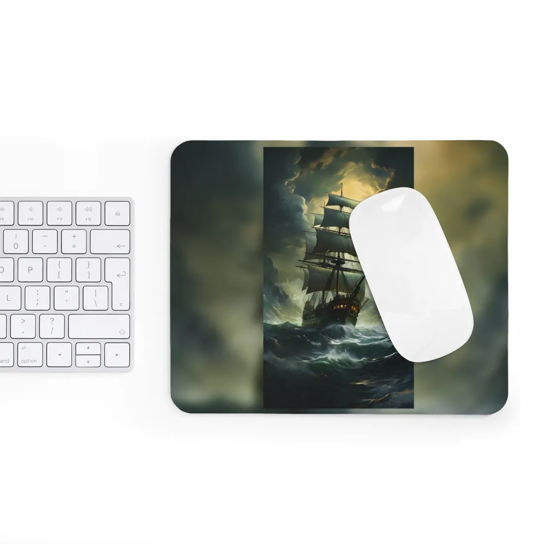 Green Realism: Majestic Ship Oil Painting - Mouse Pad