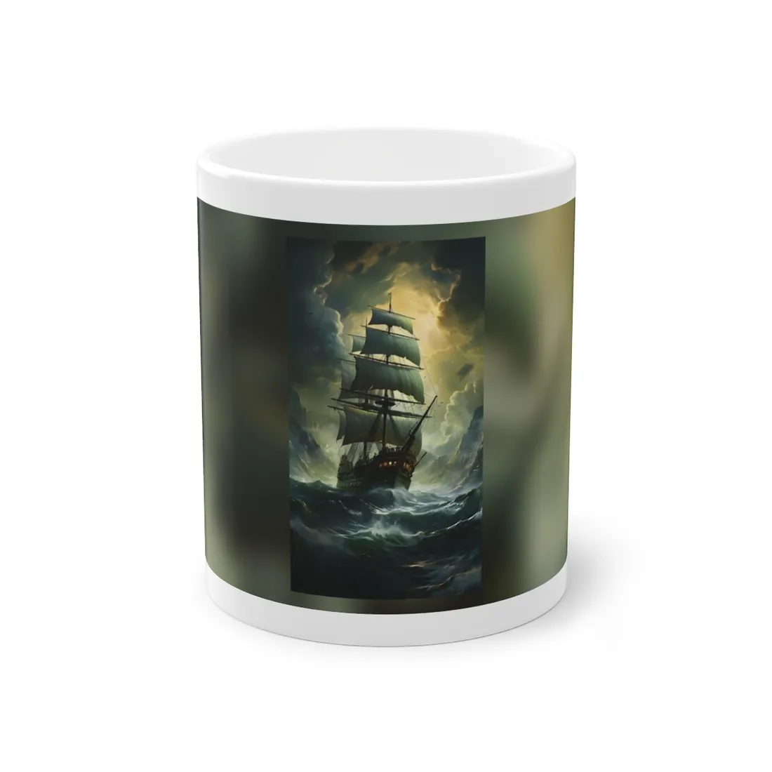 Green Realism: Majestic Ship Oil Painting - Mug